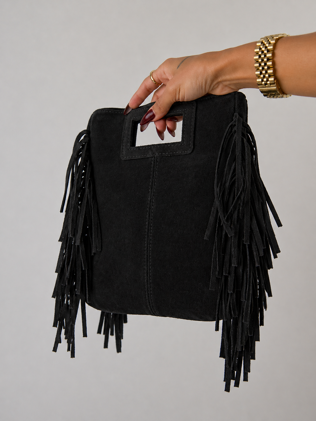 BOLSO FLECOS PIEL | NEGRO