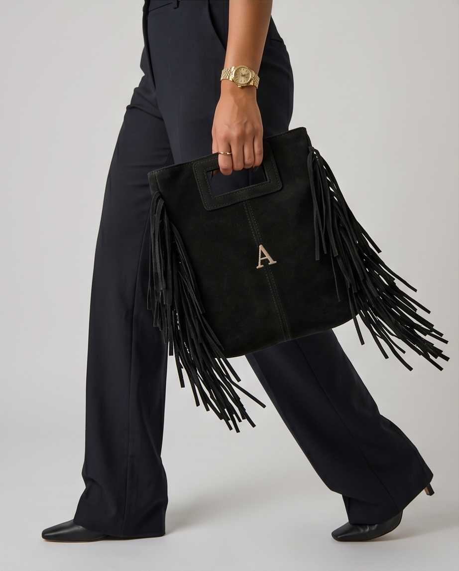 BOLSO FLECOS PIEL | NEGRO