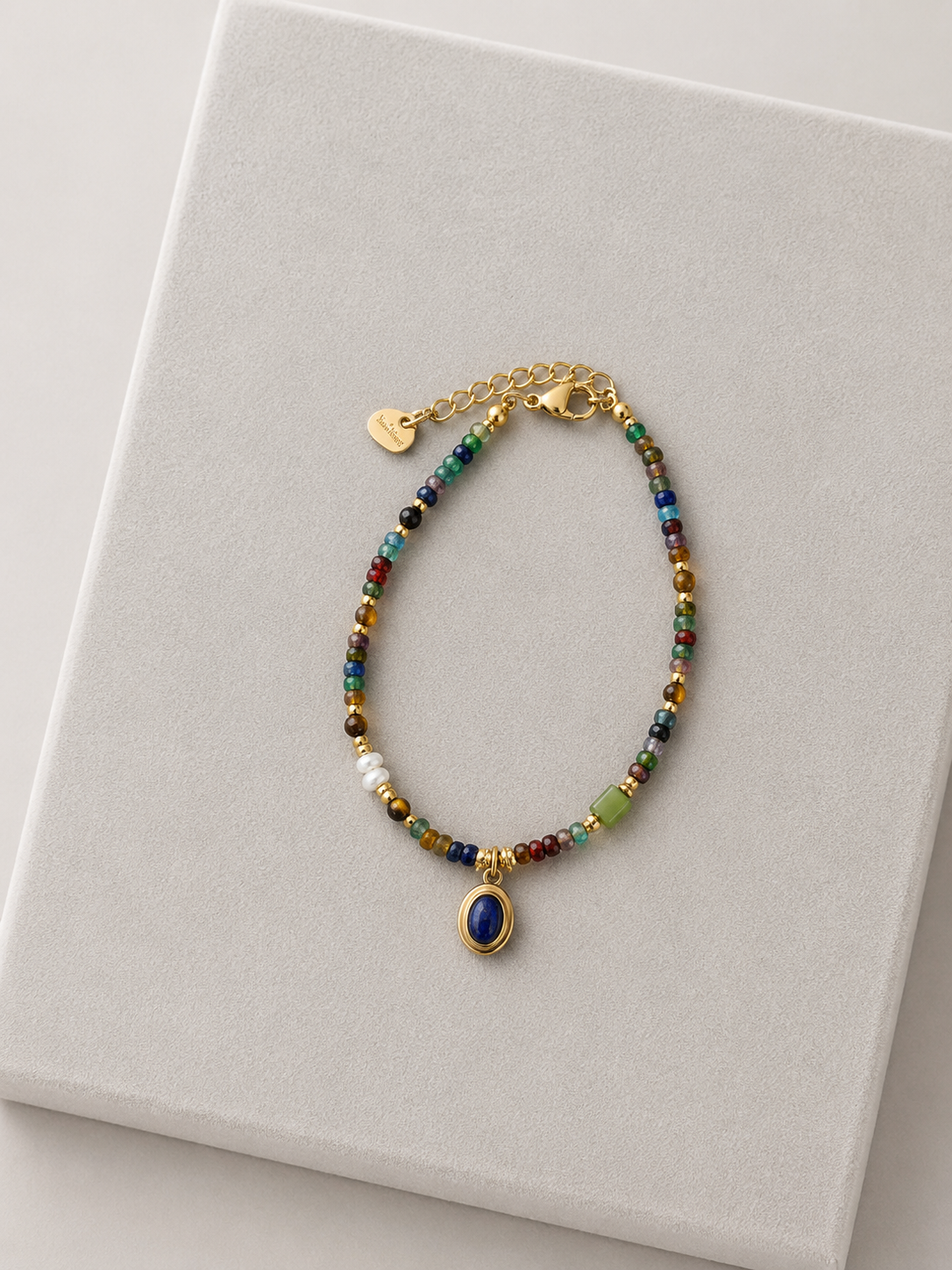 Pulsera de Cristales Multicolor con Colgante Azul