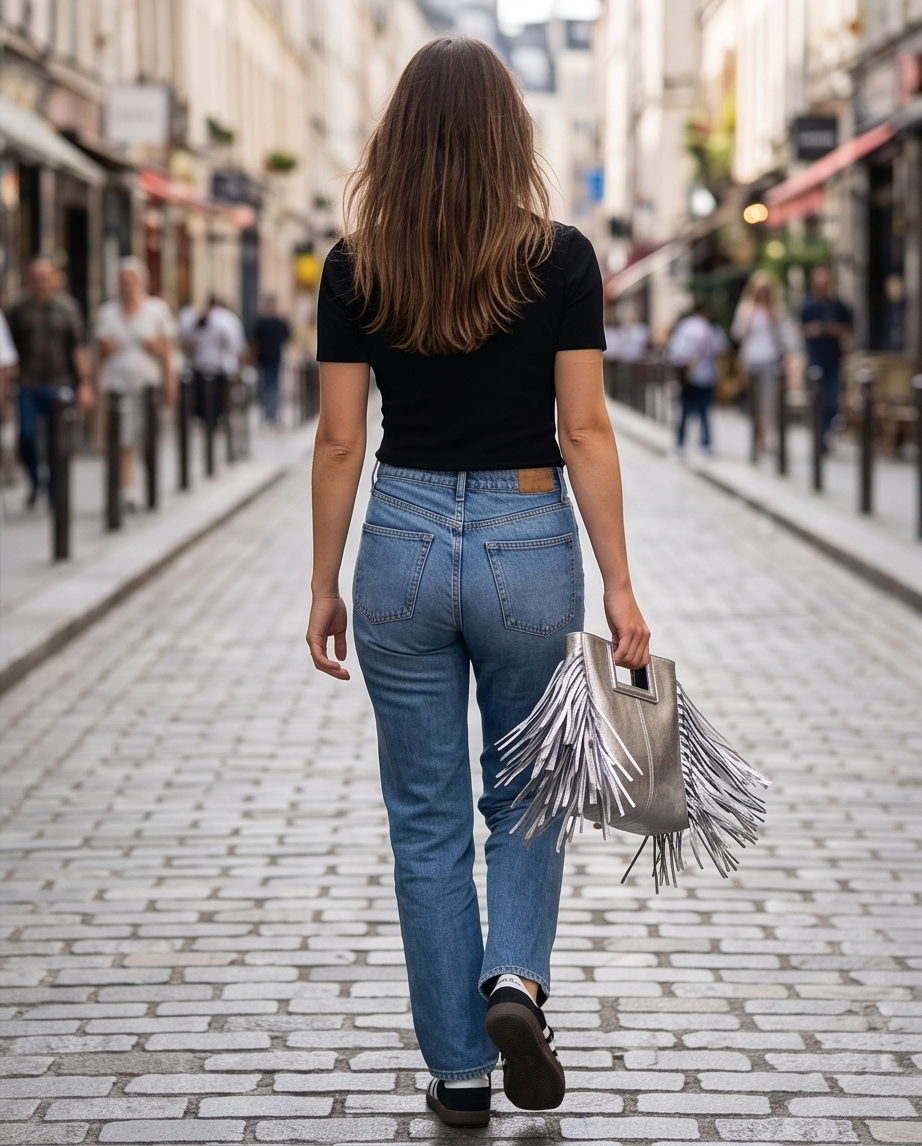 Bolso Flecos Piel Metalizado Plata
