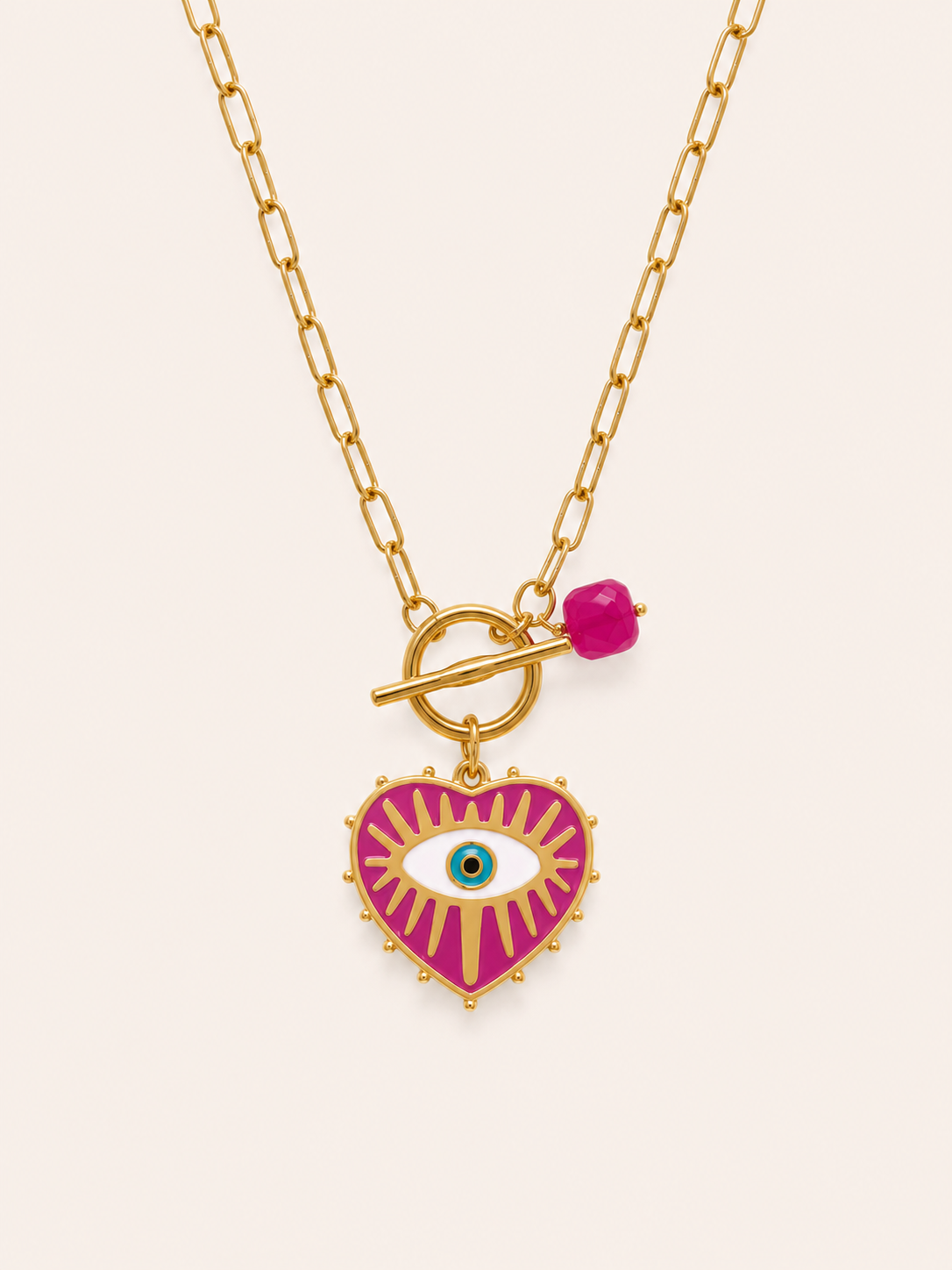 COLLAR CORAZÓN OJO TURCO FUCSIA