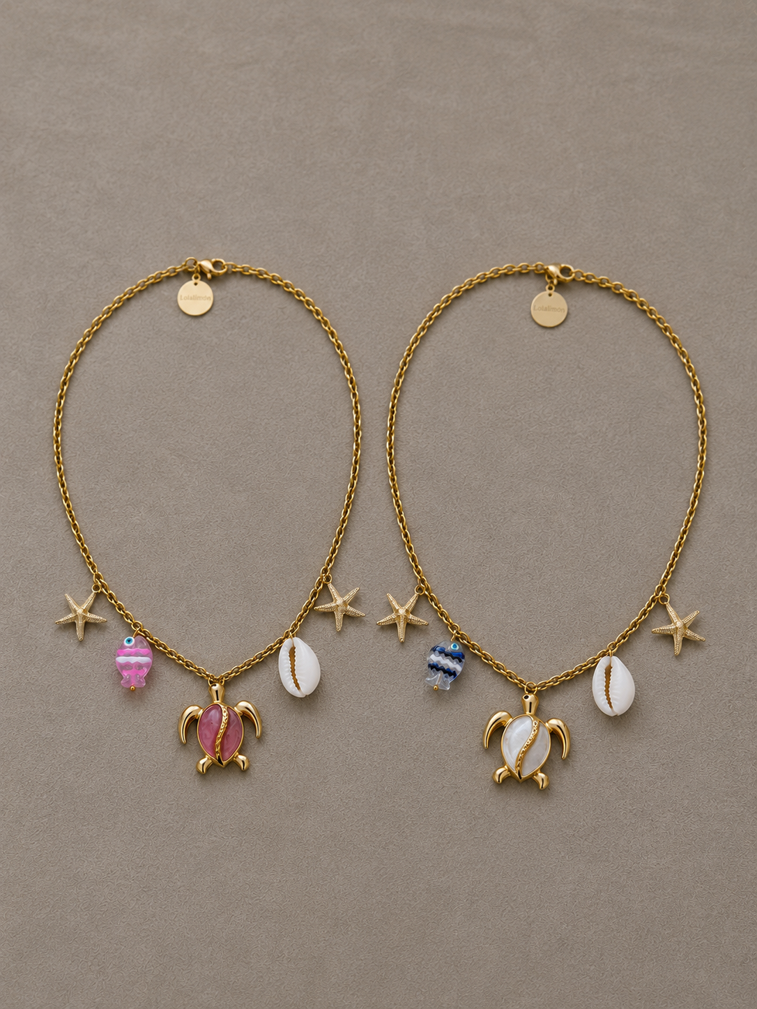 Collar con tortuga y charms marinos