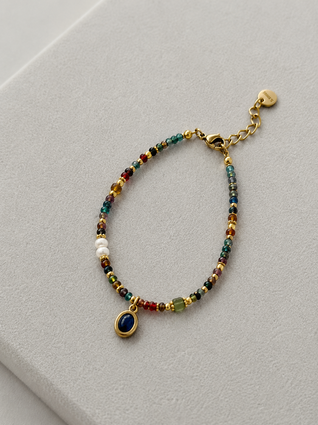 Pulsera de Cristales Multicolor con Colgante Azul