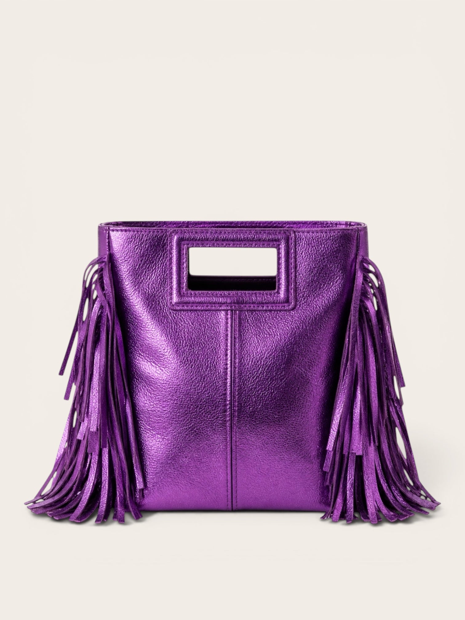 Bolso Flecos Piel Metalizado Morado