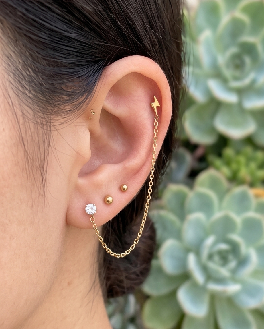 Pendientes Mini Cadena Rayo Circonita