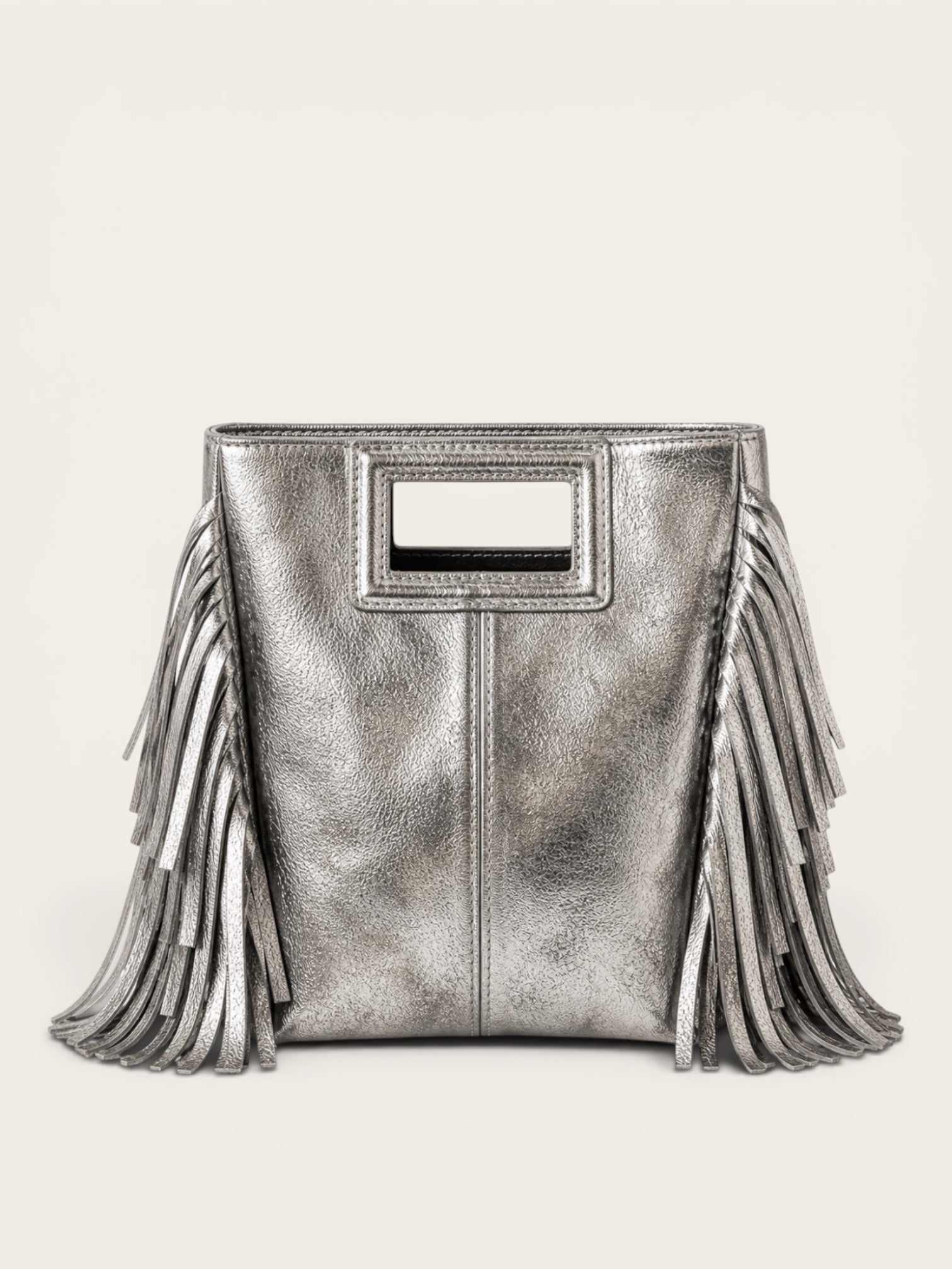 Bolso Flecos Piel Metalizado Plata