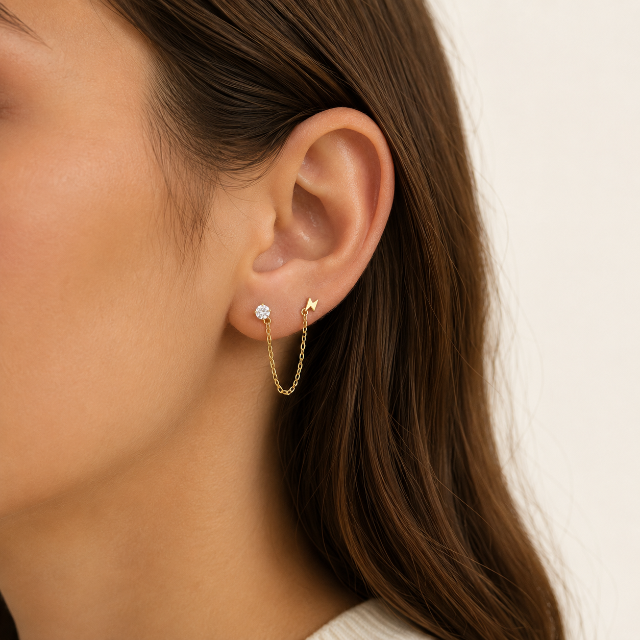 Pendientes Mini Cadena Rayo Circonita