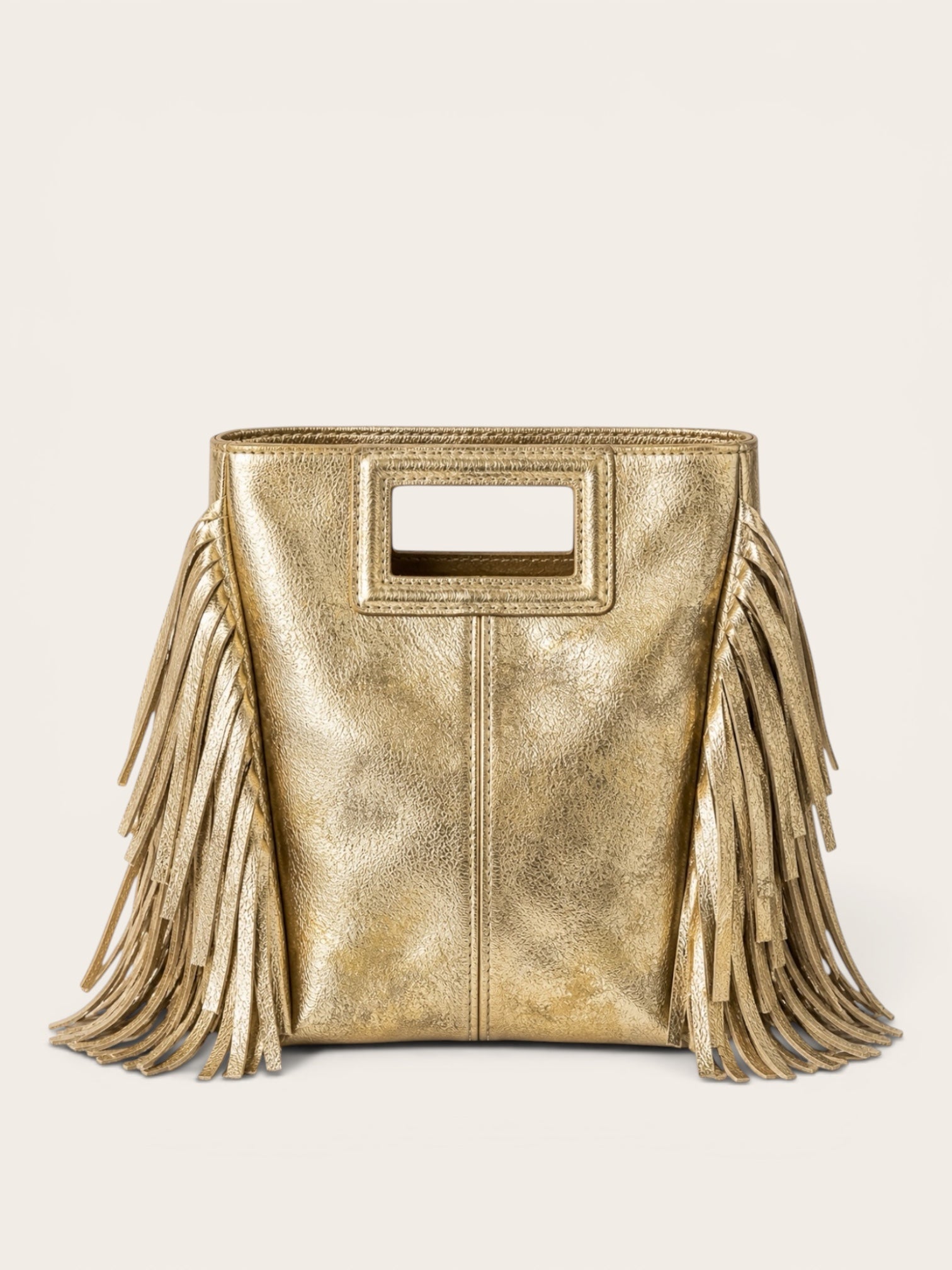 Bolso Flecos Piel Metalizado Dorado